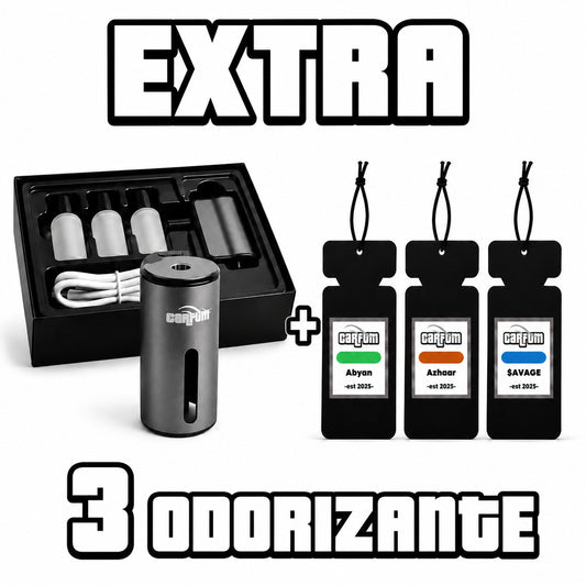 BUNDLE Carfum Difuzor Auto + 3 Odorizante Auto la alegere.